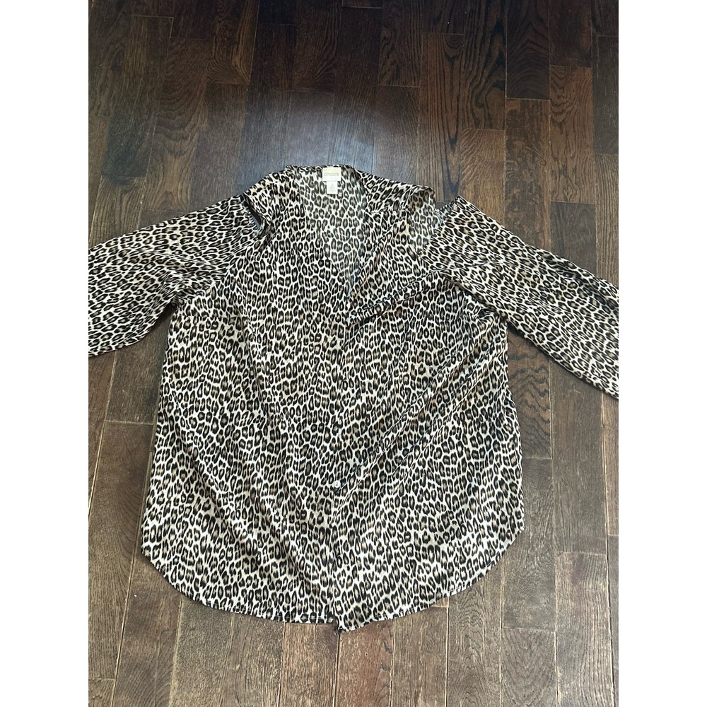 Chicos Blouse Women 3 US 16/18 XL Leopard Animal Print Button Up Mob Wife Office
